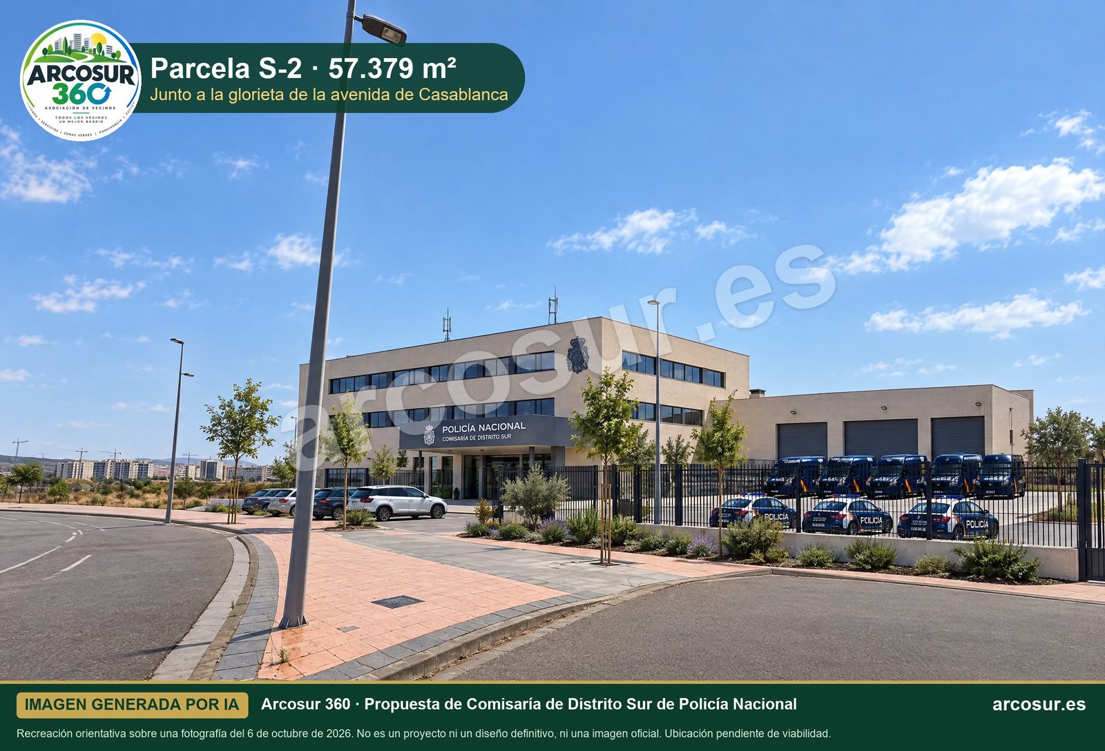 Recreación de una comisaría en la parcela S-2 vista desde la acera de la glorieta