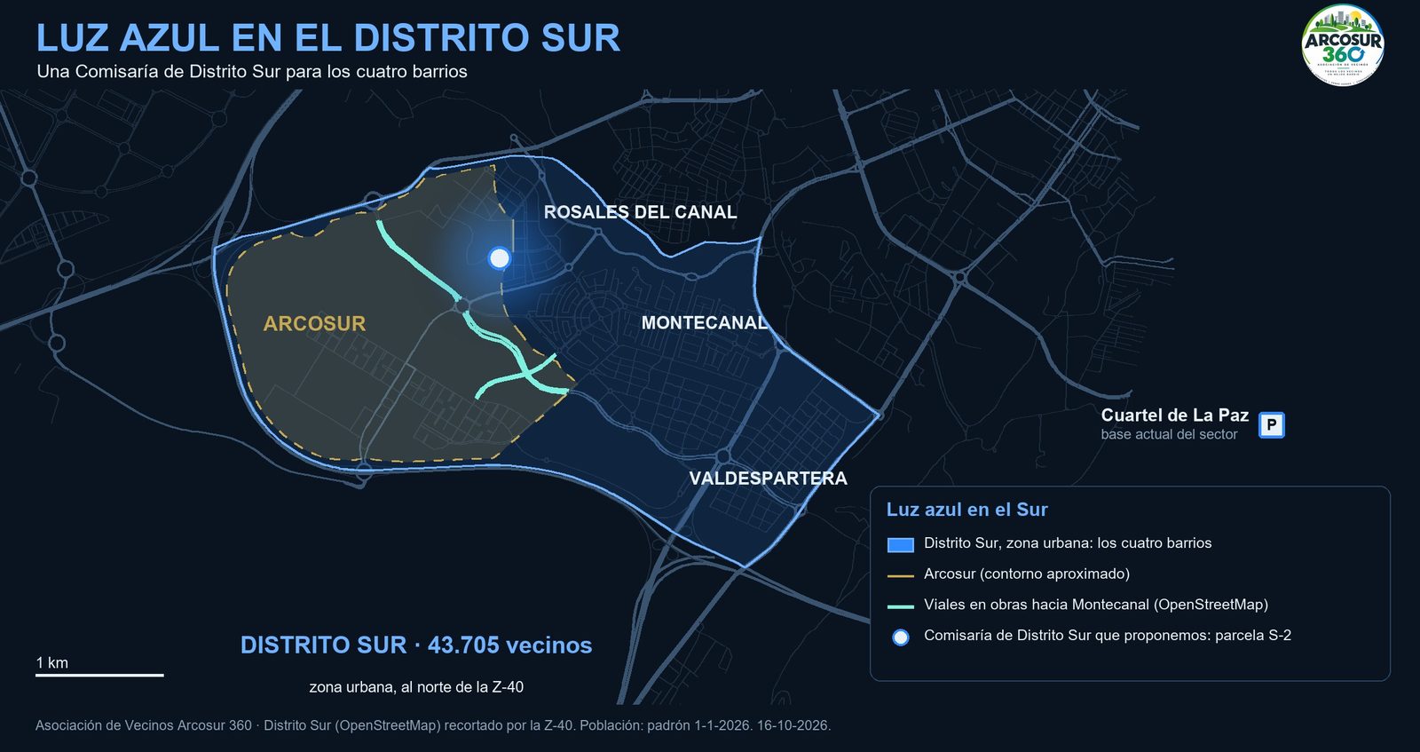 Mapa del Distrito Sur con sus cuatro barrios