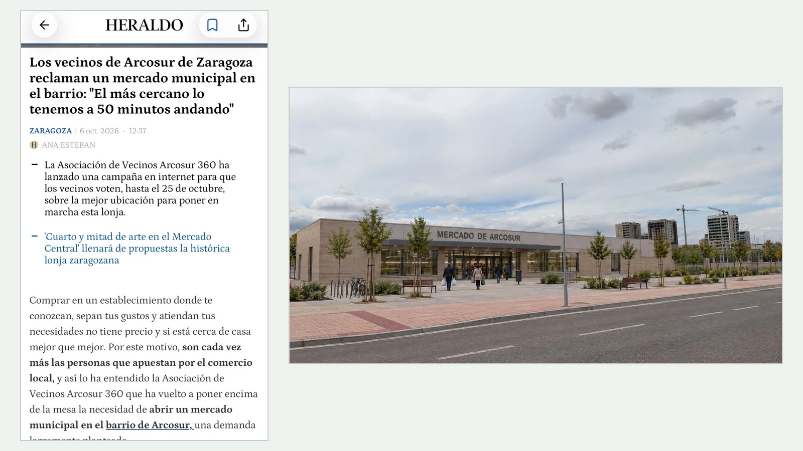 El Heraldo publica nuestra campaña del mercado: «El más cercano lo tenemos a 50 minutos andando»