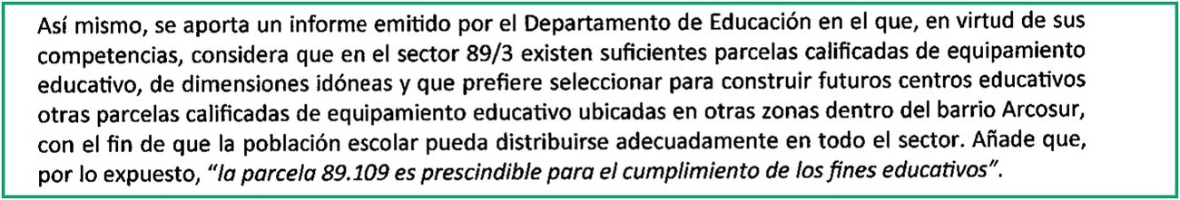 Párrafo literal del informe del Departamento de Educación