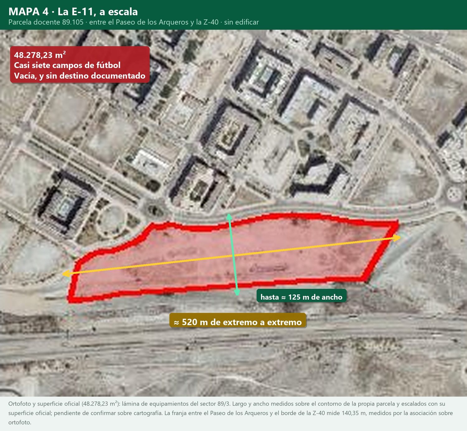 Ortofoto de la parcela E-11 con sus dimensiones medidas